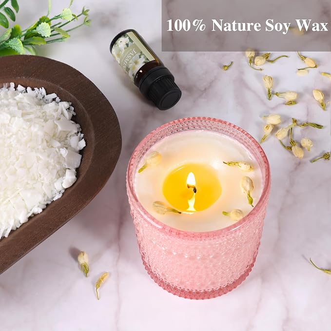 DARJEN Candle Making Kits for Beginners, DIY Starter Scented Candles Making Kit - 2 Glass Jars(Clear, Pink), Soy Wax, Scented, Card & More, Full Soy Candle Making Supplies Set Perfect Gifts