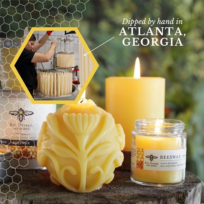 Big Dipper Wax Works Beeswax Glass Candle, Unscented 3.2 oz Apothecary Jar with Lid, 100% Pure Beeswax, Clean Cotton Wick, Reusable Glass, 20-Hour Burn, 2" x 2.5"
