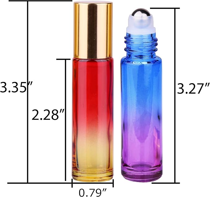inice 12 Pack,Roller Bottles Gradient Color Glass Bottle for Essential Oils Applicator,10ml Roll on Bottle with Golden Metal Cap for Daily Care