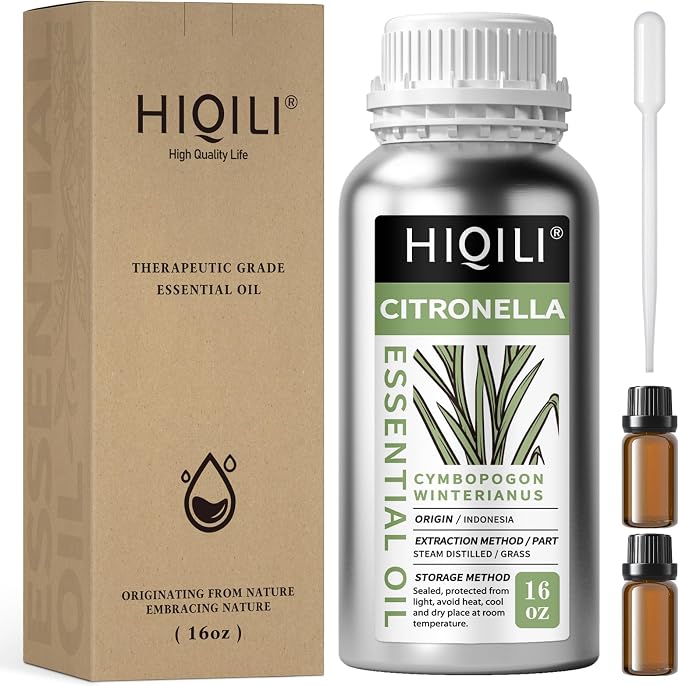 HIQILI 16 Fl Oz Citronella Oil for Homemade Sprays, Add to Diffuser