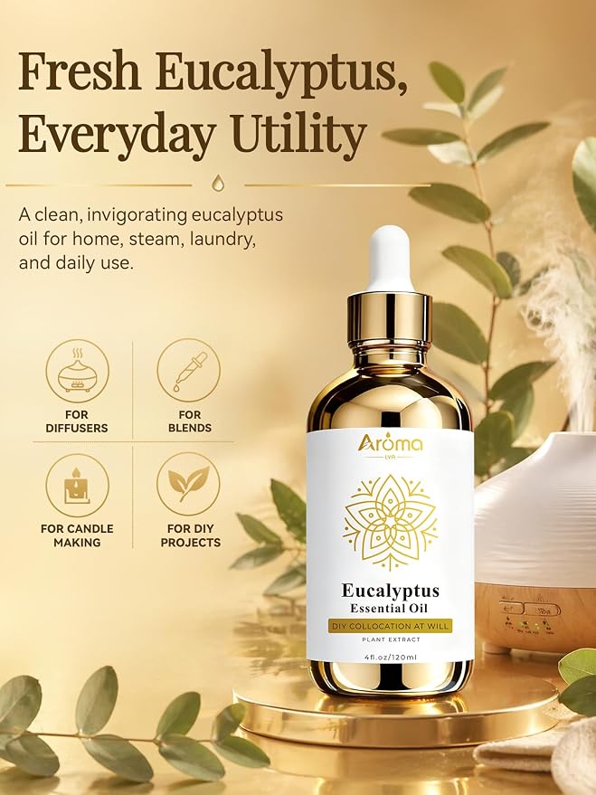 Eucalyptus Essential Oil 4 Fl Oz - Made in USA | Clean, Crisp Eucalyptus Fresh · Invigorating · Spa-Like
