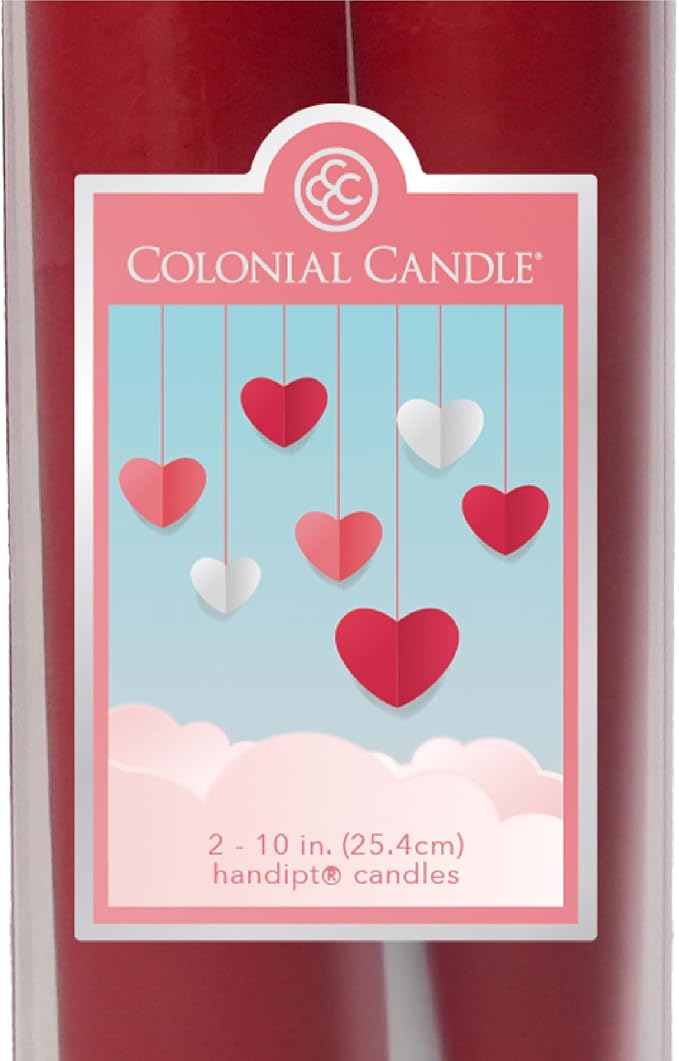 Colonial Candle Valentines Day Candle, Unscented Red Taper Candle, 10 inch, Pack of 2, Up to 8 Hour Burn - Made in The USA