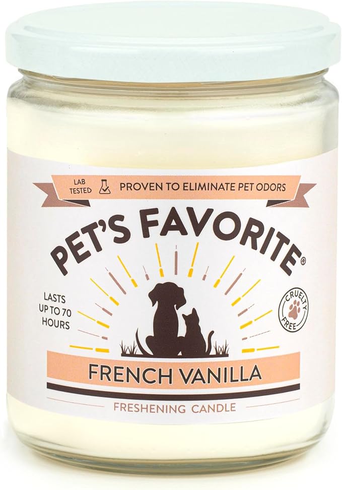 Pet's Favorite French Vanilla Candle for Pet Odor, Clean, Plant Based Air Freshener with a Natural Fiber Wick and 70 Hour Burn Time, Scented Pet Candle for Home