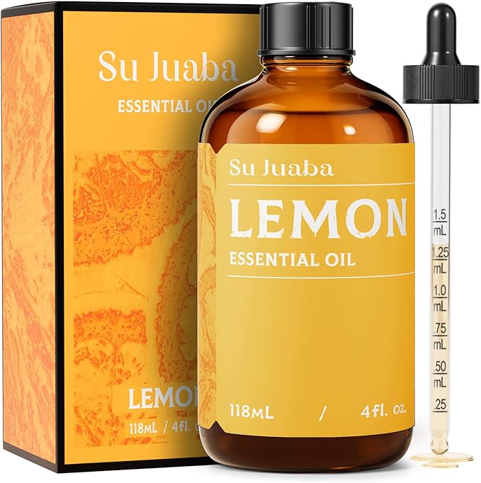 SU JUABA Lemon Essential Oil 4 Fl Oz,=for Cleaning, Diffuser, Skin Care, Aromatherapy- 118ML