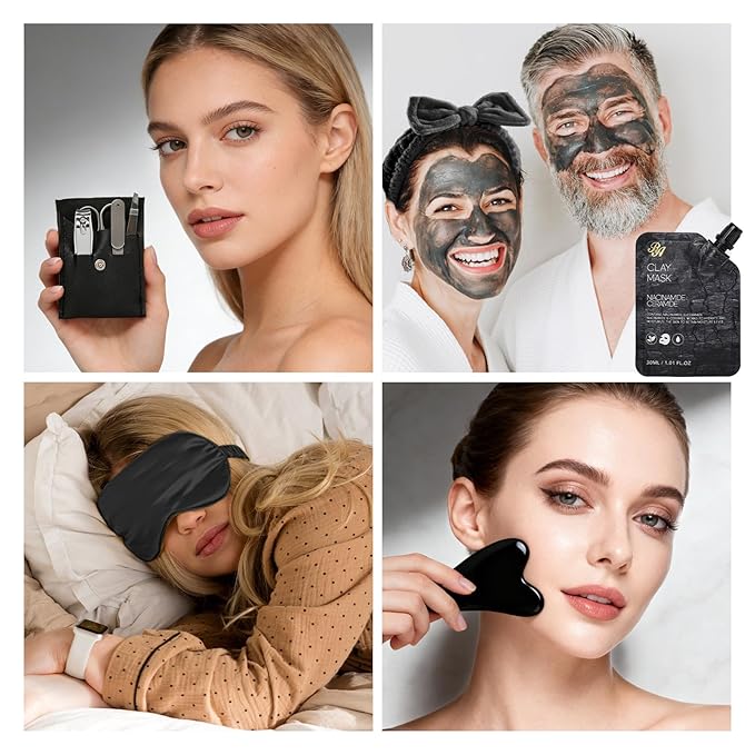 Gifts for Women & Men, 33pcs Fathers Day Gifts, Bath Gifts Baskets Set | Charcoal Hydrating Skin Care Gift Set, Home Spa Gifts Basket Set, Leather Bag, Anniversary, Birthday, Wife, Dad