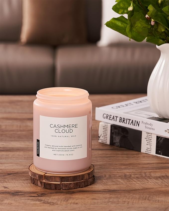 M&SENSE Cashmere Vanilla Scented Candles, Non Toxic Soy Wax 19.4oz 110 Hour Long Lasting 2 Wick, Large Candle for Bedroom Kitchen Home Decor, Housewarming Holiday Gifts for Mom Grandma Family Friends