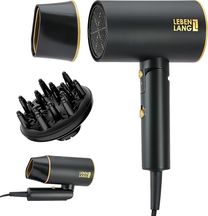LEBENLANG Ionic Hair Dryer 1875W - Compact, Portable, Lightweight, with Diffuser and Bag for Travel
