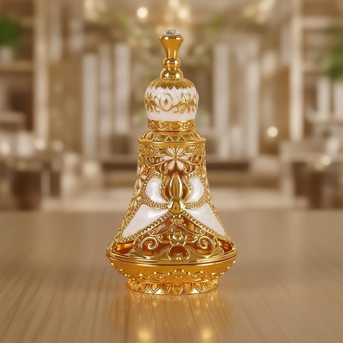 Arabic Patterns Scent Bottle, Middle Eastern Alloys Stylish Perfume Bottle, Small Sized Portable Container for Home Travel Carrying
