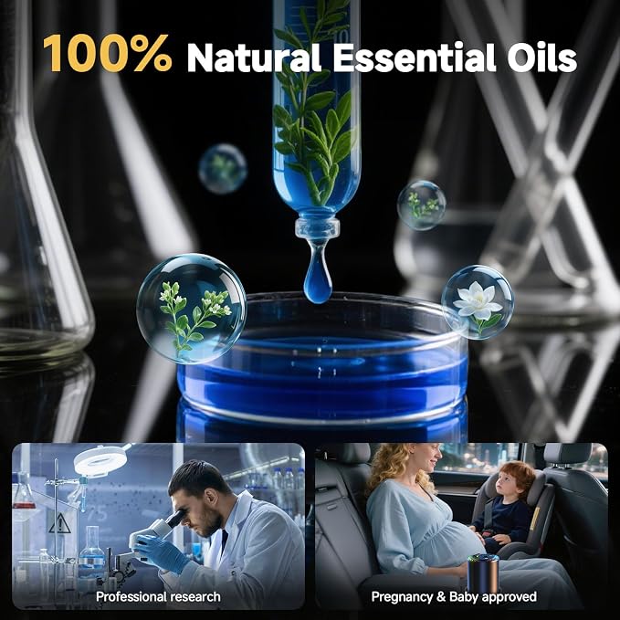 Smart Car Air Freshener with Star Light & 50ml Diffusers Oil Refills, Auto On/Off Aroma Diffuser, 3 Adjustable Mist Modes Rechargeable Aromatizante para Carro - Car Diffuser（Cologne）
