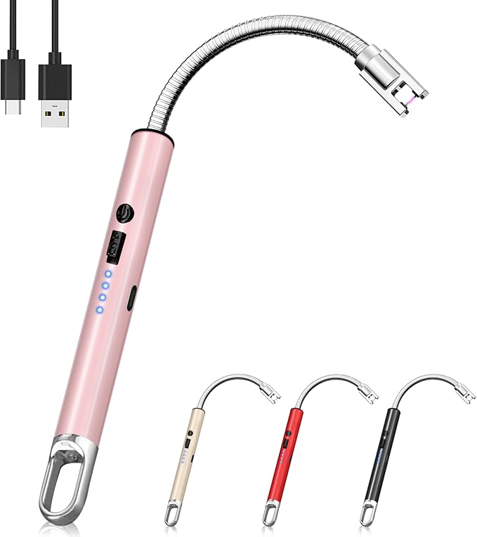 Electric Lighter, Candle Lighter Flameless Windproof with 360° Flexible Neck & LED Power Display, Type C Arc Rechargeable Lighters for BBQ, Camping, Cooking, Gift for Christmas, Thanksgiving, Birthday