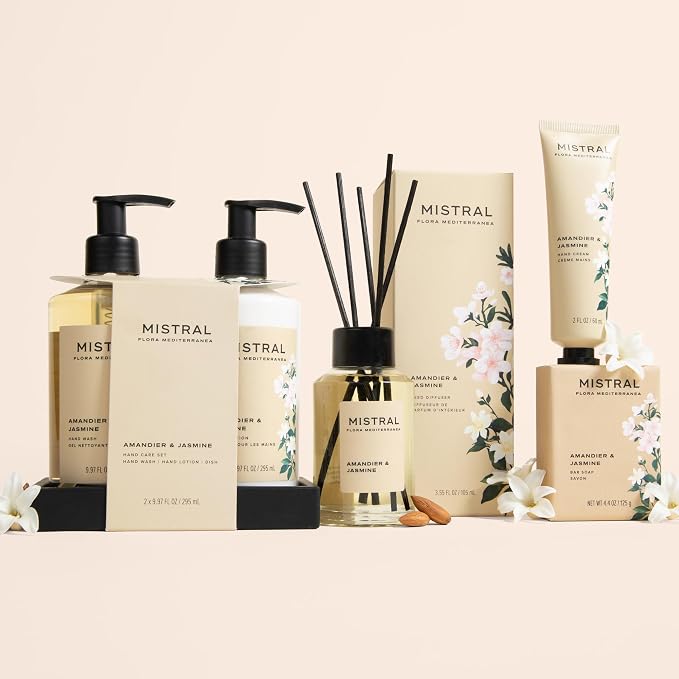 Mistral Amandier & Jasmine Reed Diffuser – Luxury Almond Blossom & Jasmine Scent Diffuser for Home, Office, Bathroom | 100% Oil-Based & Alcohol-Free, Long-Lasting, with Natural Reed Sticks (3.5 fl oz)