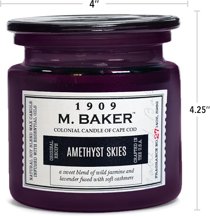 Colonial Candle Amethyst Skies Scented Candle, 2-Wick Natural Soy Blend Wax Candle Infused with Essential Oils, 14 oz Apothecary Glass Jar Candle - Made in The USA
