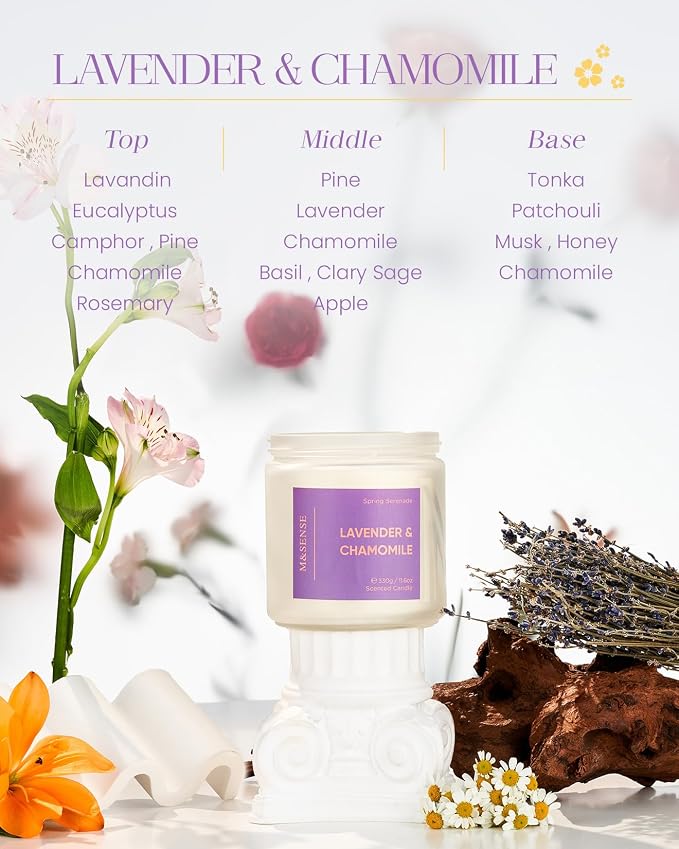 M&SENSE Lavender Candles, Large 11.6oz Natural Soy Wax, 70-Hour Non Toxic Clean Burn, Aromatherapy Floral Scent Candle for Spa Stress Relief Relaxation, Romantic Gifts for Her