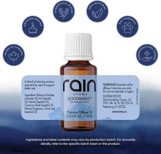 Goodnight Premium Diffuser Oil, Relax & Sleep Well with Aromatherapy Diffuser Oils, Office/Home Fragrance Essentials Crafted from Botanical Essential Oils, 0.33 fl oz/10 ml