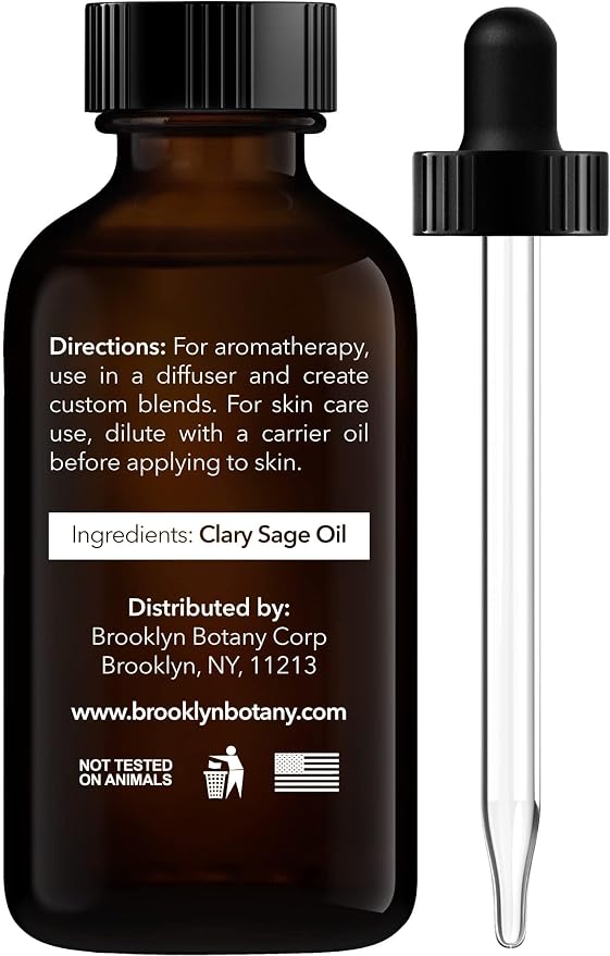 Brooklyn Botany Clary Sage Essential Oil - 100% Pure and Natural - Premium Grade Oil with Dropper - for Aromatherapy and Diffuser - 1 Fl Oz