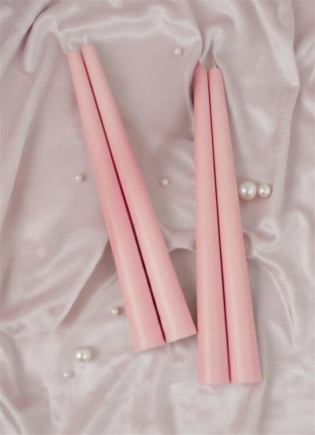 10" Classic Taper Candles, Blush Pink, 4-Pack, 7-8 Hours Long Burning, Unscented Tall Candlesticks