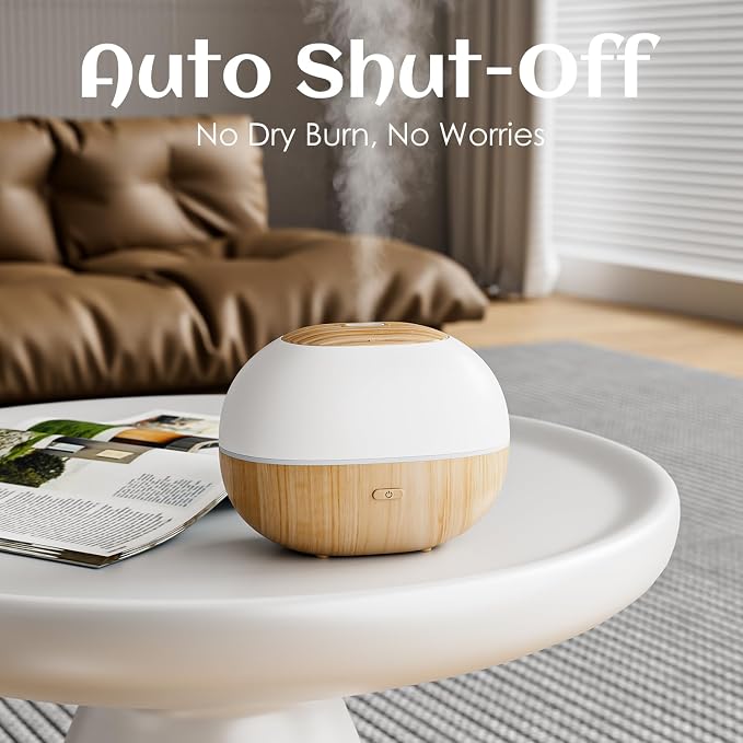 Soulorigin 100ml Mini Essential Oil Diffuser, Portable Aromatherapy Diffuser with Warm Light, One-Button Control, Auto Shut-Off, Quiet Ultrasonic Mist for Home, Travel, Yoga, Meditation (Wood Paint)