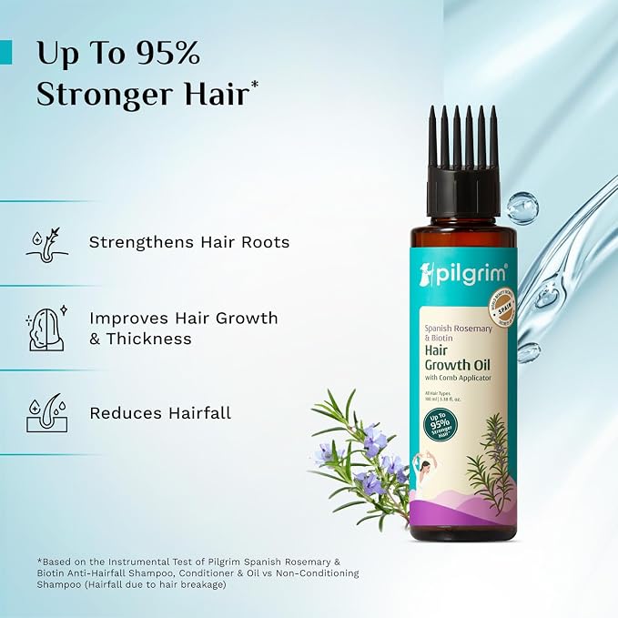 Pilgrim Rosemary & Biotin Hair Oil to Control Hair Fall & Strengthens Hair | Rosemary essential oil for hair growth | Reduces Hairfall | For Women and Men | 100ml, 3.38 fl. oz.