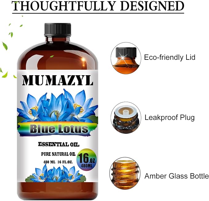 Blue Lotus Essential Oil, Blue Lotus Oil 16 Fl Oz 480ML for Diffuser Humidifier Yoga Cleaning DIY Candle Soap Making MUMAZYL Essential Oils