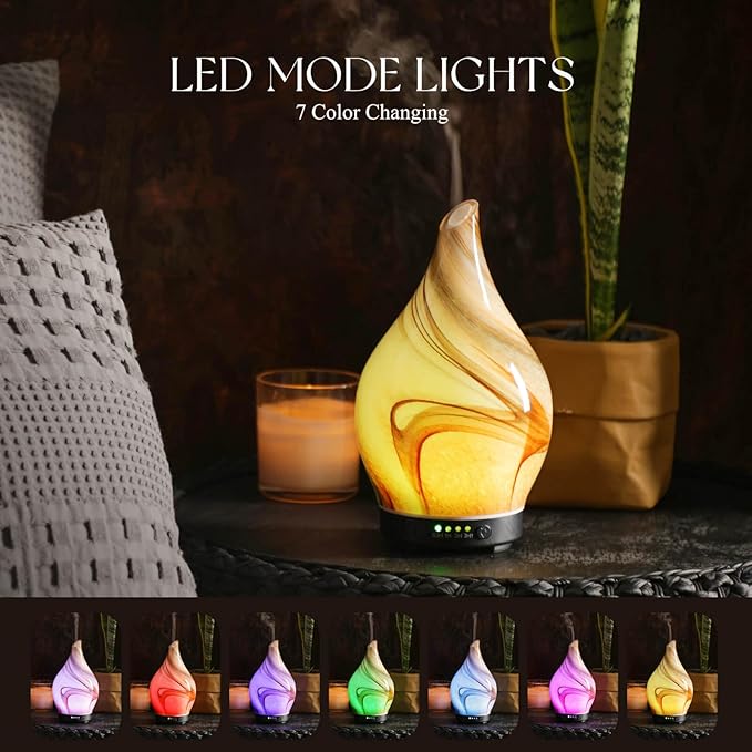 Porseme 150ml Essential Oil Diffuser Glass Color Changing Aroma Air Diffusers Aromatherapy Ultrasonic Cool Mist Humidifier 6 Running Hours Waterless Auto-Off for Sleeping Yoga Office Spa (Jupiter)