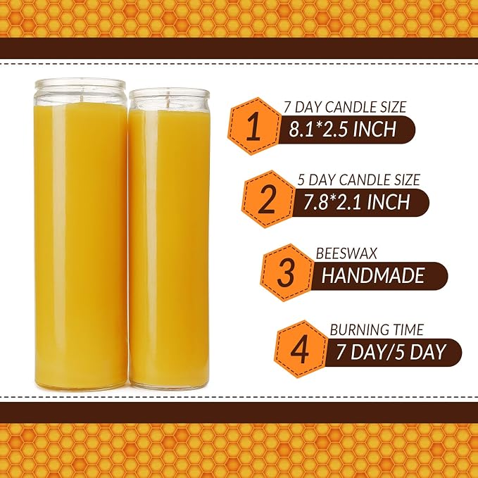 7 Day Beeswax Devotional Prayer Candle - Unscented Vigil Altar Candle for Blessing Memorial&Religious Ceremonies