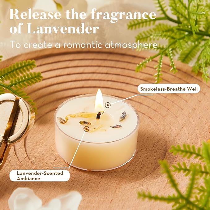 Ashlux Acrylic Lavender Soy Wax Scented Tea Lights, 16 Pack Bulk – 4 Hour Long Burning, Non-Paraffin, Smokeless,Tealight Candles for Weddings, Table Centerpieces, Home Decor & Christmas