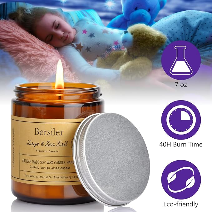 Lavender Eucalyptus and Sage Sea Salt Candles, Stress Relief and Relax Candles Gift for Women/Men
