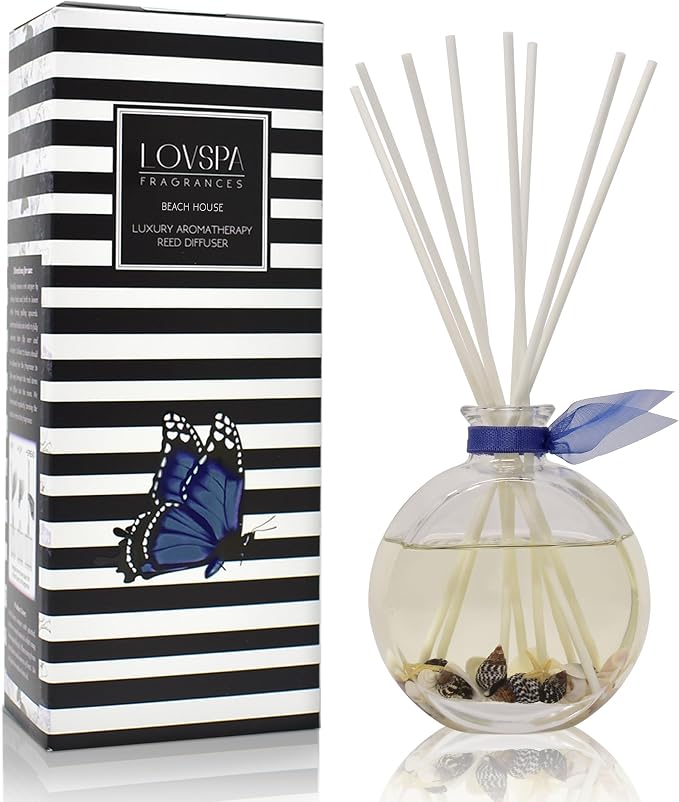Reed Diffuser Set, Beach House Scented Oil Diffuser with Sticks, Home Fragrance Accessories for Bathroom Shelf Decor, Aroma Diffusers for Home or Office Desk, USA Made