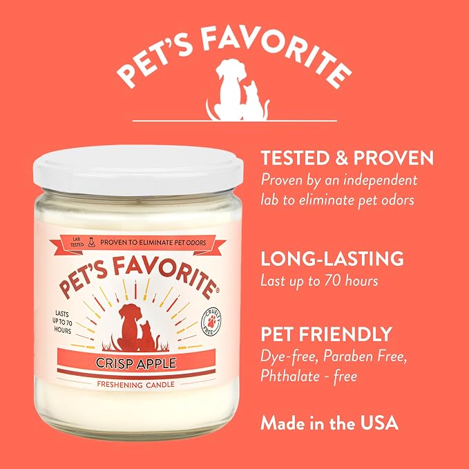 Pet's Favorite Pet Odor Candle, Clean Burning, Long Lasting Apple and Pumpkin Scented Candle with a Natural Fiber Wick and 70 Hour Burn Time, Crisp Apple and Pumpkin Spice - Pack of 2