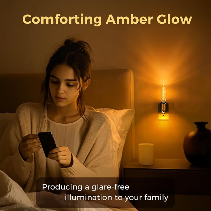 L LOHAS LED Night Light, Amber Candle Night Lights Plug into Wall, 0-100 LM Dimmable Nightlight, Plug in Bubble Night Light with Dusk to Dawn Sensor, for Bathroom Hallway