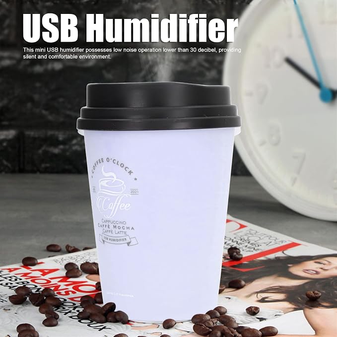 Essential Oil Diffuser, 300ml Coffee Cup Shape Mini Portable Humidifier Cordless Mute Aroma Diffuser Aromatherapy Diffuser Cool Mist Humidifier for Bedroom Office Car (Purple)