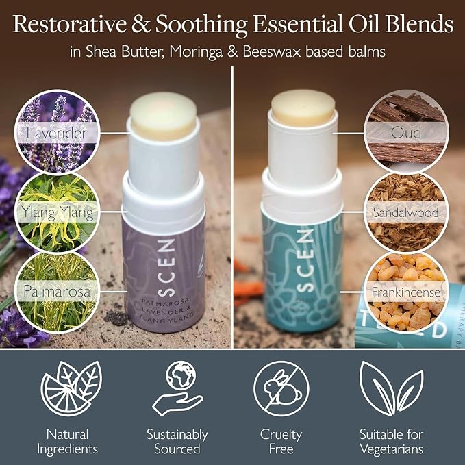 Scentered Aromatherapy Balm Sticks for Sleep & Meditation - Roll On Essential Oil Blends of Oud, Lavender, Ylang Ylang - Aromatherapy Gifts for Women - Sleep Well & Escape