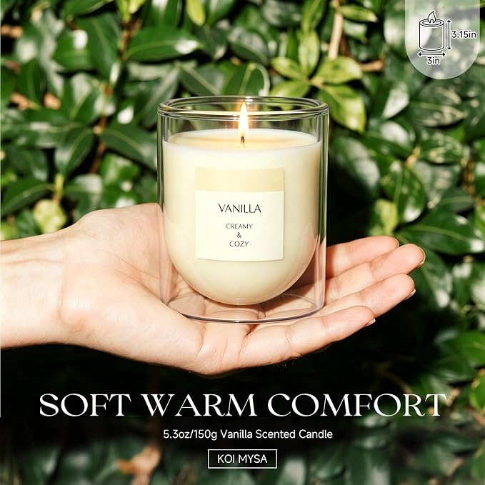 Vanilla Scented Candle for Home Fragrance, Warm Cozy Glass Jar Candle Gifts for Women Girl Friends