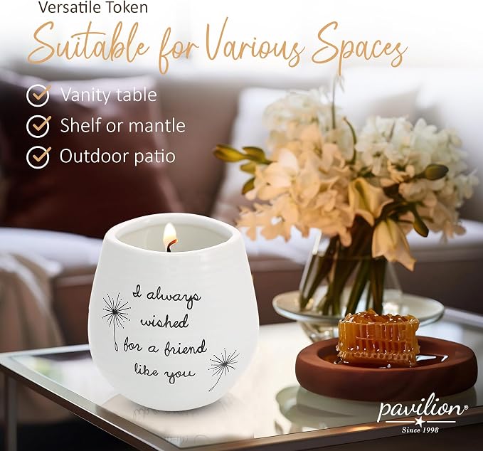 Pavilion - 8 Oz Candle Holder - White Ceramic Candle Jar with 100% Soy Wax Candle Cotton Scent "I Always Wished For A Friend Like You" Ideal Gift for a Friend - Printed Text, Love Theme & Oval Shape