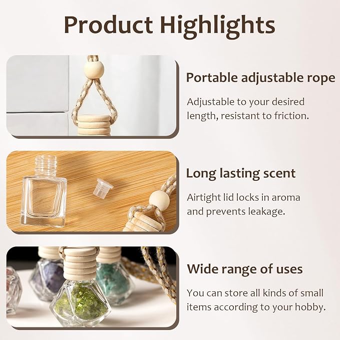 Hanging Car Air Freshener Diffuser, Set of 100 8ml Empty Glass Essential Pendant Bottles, Automotive Oil Aromatherapy Fragrance Perfume jars