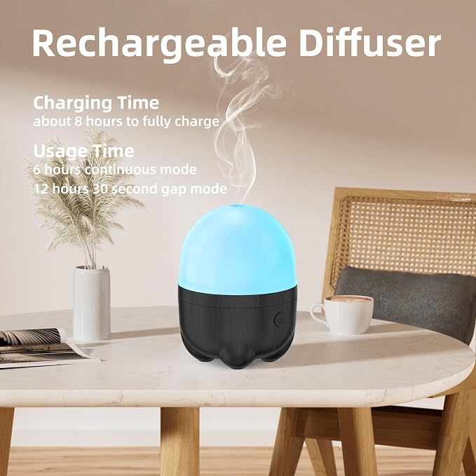 SEEDSEEL 150ML Cordless Essential Oil Diffuser, Rechargeable Battery Powered with 7-Hour Runtime,7-Color LED Lights Portable Aromatherapy Diffuser for Bathroom,Bedroom, Office, Outdoor