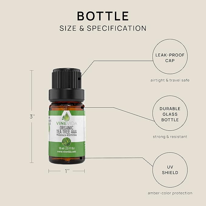 VINEVIDA Organic Tea Tree Essential Oil 10 mL - Undiluted Candle Scent DIY Scents for Candlemaking Soap Making,4OZV-OBP-ORG-TEA-10ML