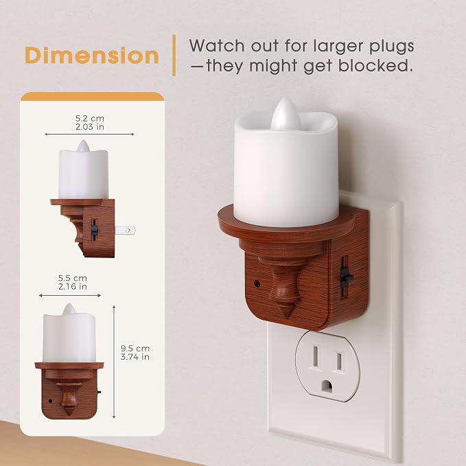 Briignite Candle Night Light, Night Lights Plug into Wall 2 Pack, LED Vintage Night Light with Light Sensor, 0-100LM Dimmable Nightlight Plug in, 3000K Soft White Nightlight for Kids Hallway Bathroom