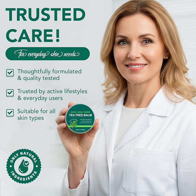 Tea Tree Oil Balm,Tea Tree Oil for Skin,Dry Itchy Skin & Rash Relief, Athlete’s Foot & Dry Feet Itching, Jock Itch, Chafing, Bug Bites,Natural Formula,Effective & Safe for All Ages