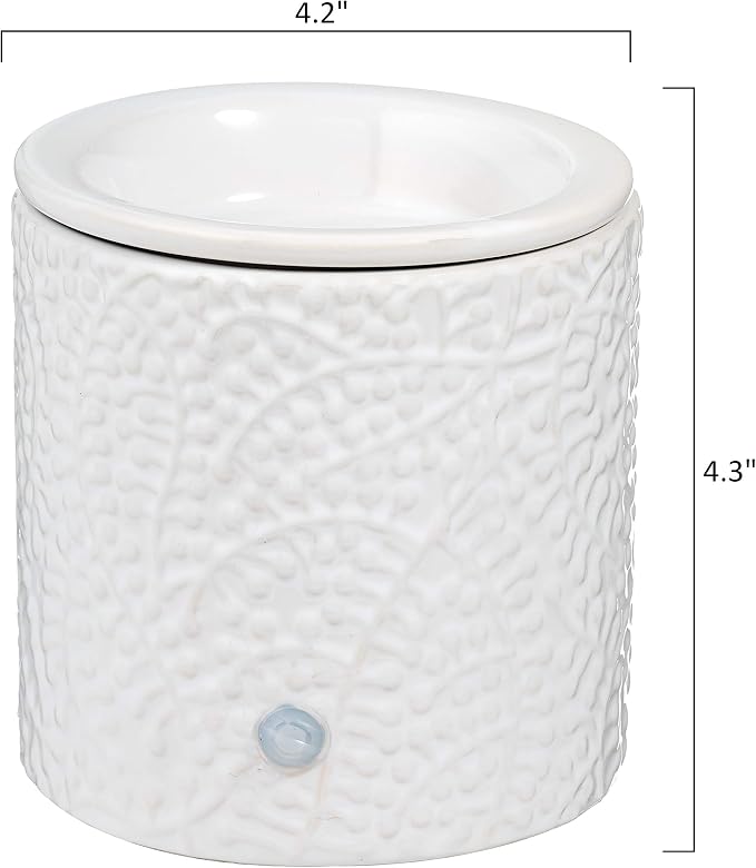 White Leaf Ceramic Candle Warmer Electric with Safety Timer | Automatic Plug in Fragrance Warmer for Scented Wax Melts, Cubes, Tarts | Air Freshener Set for Home Décor, Office, and Gifts
