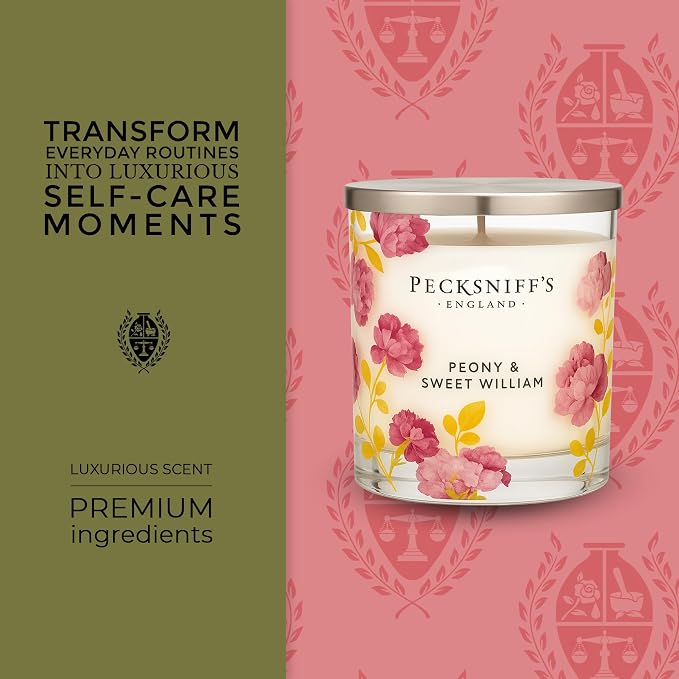 Pecksniff’s 1 Wick Candle – Peony & Sweet William, 184 g / 6.49 oz – Long Lasting Burn, Elegant Home Decor & Relaxing Ambiance