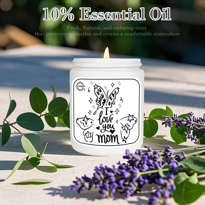 Gifts for Mom, Lavender Eucalyptus Scented Candles for Home Scented, Soy Wax Aromatherapy Candle, Non Toxic, 50 Hour Long Burning, Birthday, Thanksgiving, Mothers Day Gifts (I Love You Mom, Gold)
