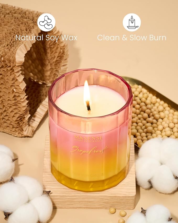 M&SENSE Grapefruit Soy Candles, 10.6oz Non-Toxic Natural Soy Wax | | Fresh Citrus Smelling, 60 Hours Long Lasting Slow Burn, Aromatherapy Candles Gifts for Housewarming