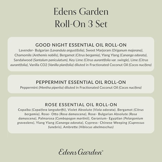 Edens Garden Essential Oil Roll-On 3 Set, 100% Pure Therapeutic Grade & Natural Aromatherapy Roller Blends For Relaxation, Sleep & Skin Care Oils - For Massage, Body & Self Care, 10 ml Roll-On/ 3 Pack