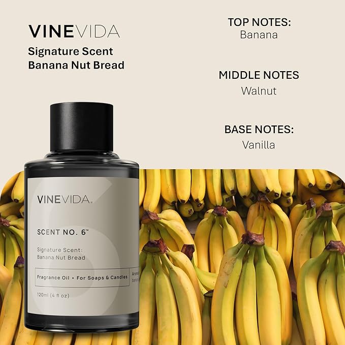 VINEVIDA [4oz] Banana Nut Bread Fragrance Oil for Soap Making Scents for Candle Making, Perfume Oils, Soy Candles, Bath Bombs, Massage Oil, Linen Spray Air Freshener, Laundry Balls Freshies
