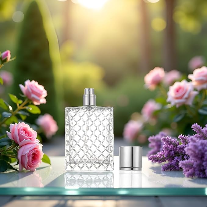 100ml 3.4Oz Transparent Glass Spray Bottles Empty Square Perfume Fine Mist Atomizer Refillable Essential Oil Container for Travel Spray Bottles Refillable Containers