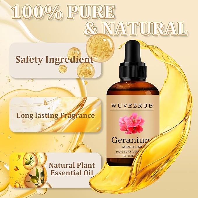 Geranium Essential Oil 120ML - 100% Pure and Natural Oils for Aromatherapy Diffuser - 4 Fl Oz/Geranium