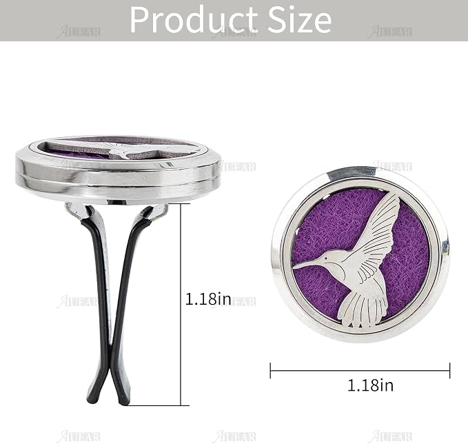 AUEAR, Bird Car Diffuser Vent Clips Aromatherapy Essential Oil Diffusers 30mm Stainless Steel Lockets with 10 Felt Refill Pads