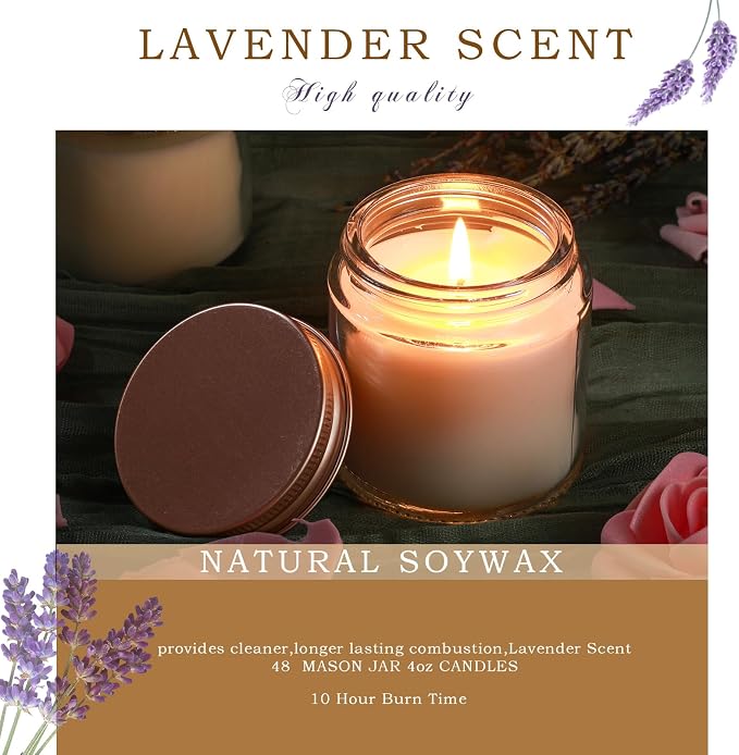 Lounsweer 24 Pcs 4oz Mini Mason Jar Candles Bulk Small Lavender Scented Candles for Wedding Christmas Halloween Birthday Thank You Gifts for Coworker Staff(Rose Gold)