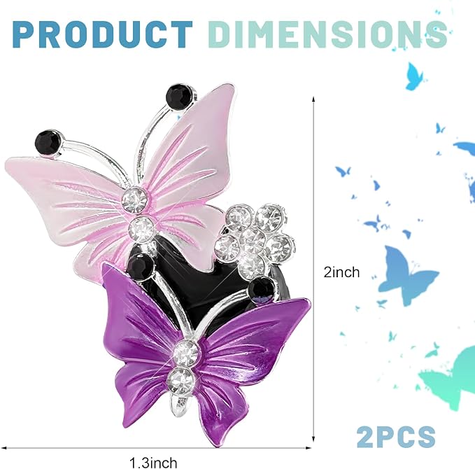 2 PCS Dual Butterfly Diamond Car Air Fresheners, Bling Butterflies Air Conditioning Outlet Clip Fragrance Diffuser, Cute Rhinestone Butterfly Vent Clips for Most Vehicles (Purple)
